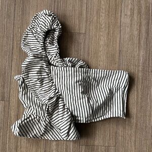 One Shoulder Striped Ruffle Crop Top